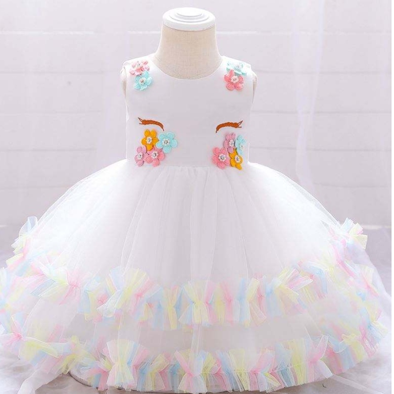 Baige Kinder Einhorn Party Prinzessin Dress Up Flower Gilr Kleider Kinder Mädchen Hochzeitsfeier Kleid