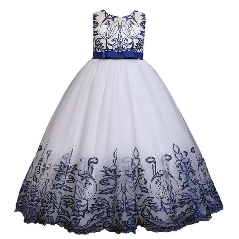 Sommermädchen Blumenkleid elegante Spitze Stickerei Prinzessin Party Kleid Kinder Kinder Neujahr Geburtstag Kleidung für Mädchen