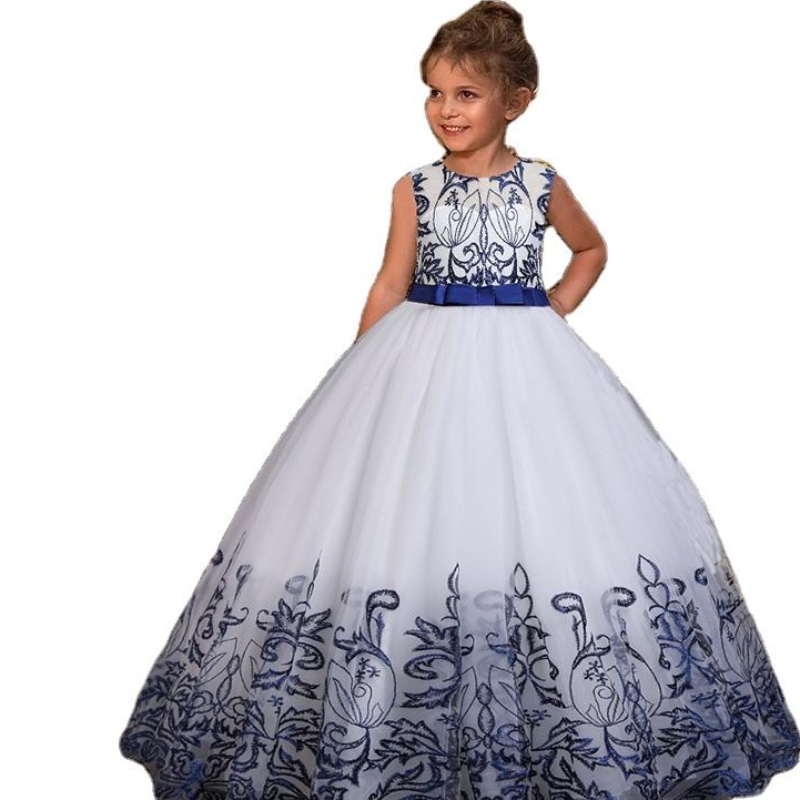 Sommermädchen Blumenkleid elegante Spitze Stickerei Prinzessin Party Kleid Kinder Kinder Neujahr Geburtstag Kleidung für Mädchen