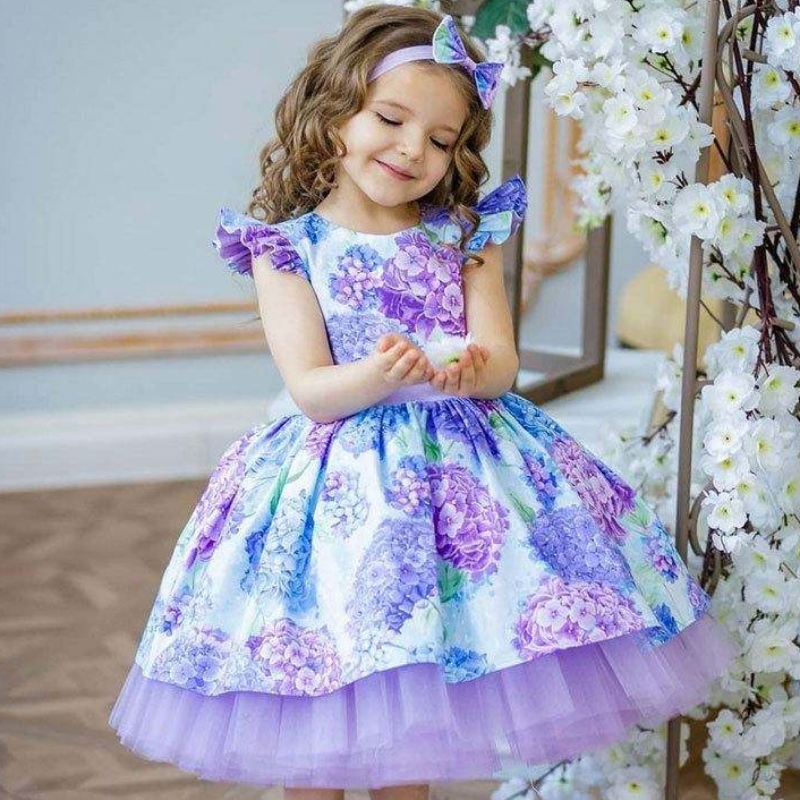 Baigeneueste Blumendruckmädchens Kleid Kinderkleidung für 3 Jahre alte Blumenmädchen Brautjungfernkleider für Party