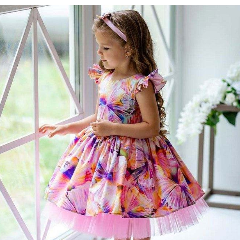 Baigeneueste Blumendruckmädchens Kleid Kinderkleidung für 3 Jahre alte Blumenmädchen Brautjungfernkleider für Party