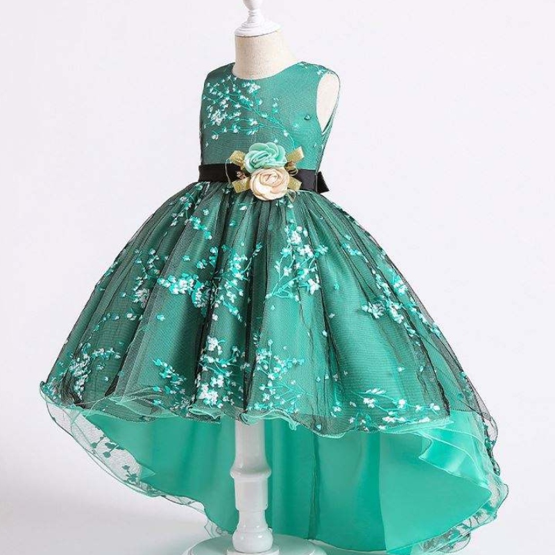 Baige Kinder Kleidung Mädchen Bogen Hochzeitskleid im Hintergrund westliche Party tragen formelle Prinzessin Girl 's Kleid 2153