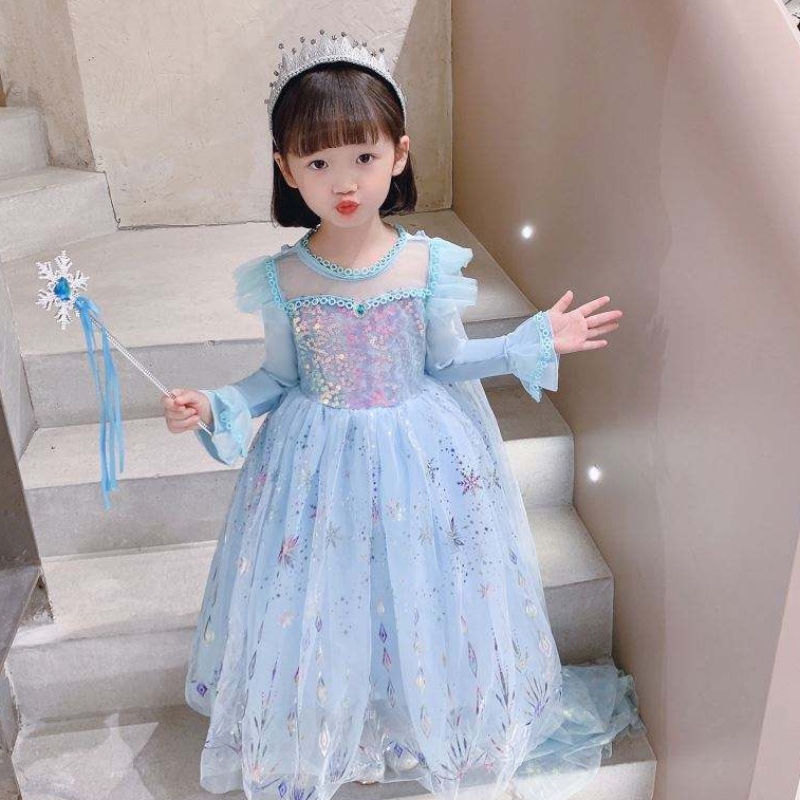 Baige Großhandel Ballkleid Party Prinzessin Kleid Halloween Kinder Geburtstag Cosplay Kostüm Langarm Elsa Kleid