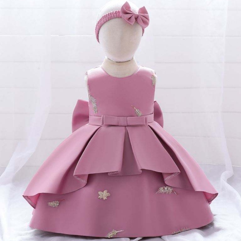 Baige Babykocker Design 1 Jahr Geburtstagskleid Girl Prinzessin Blumenkleider mit kostenlosem Stirnband