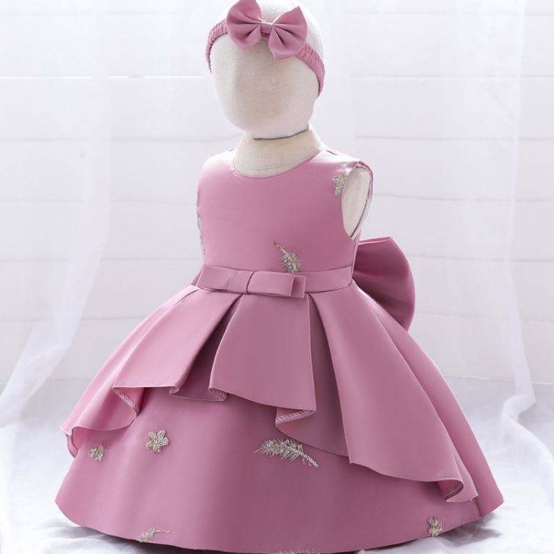 Baige Babykocker Design 1 Jahr Geburtstagskleid Girl Prinzessin Blumenkleider mit kostenlosem Stirnband