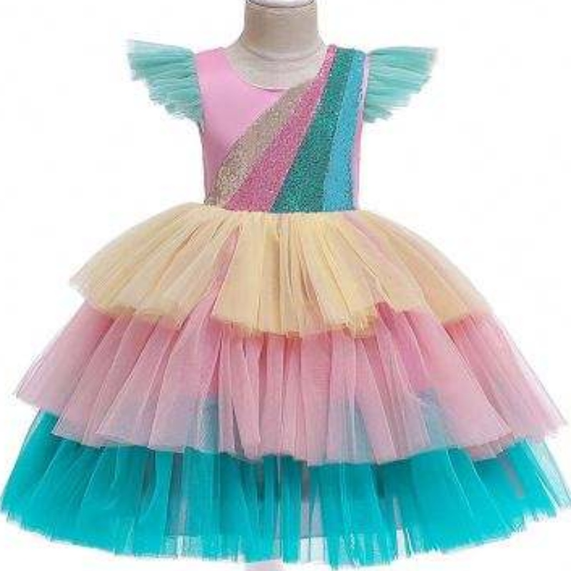 Baige Tulle Ärmel Einhorn Tutu Rock Kinder Kuchen Blumenkleid Kostüm Halloween Party Kleidung