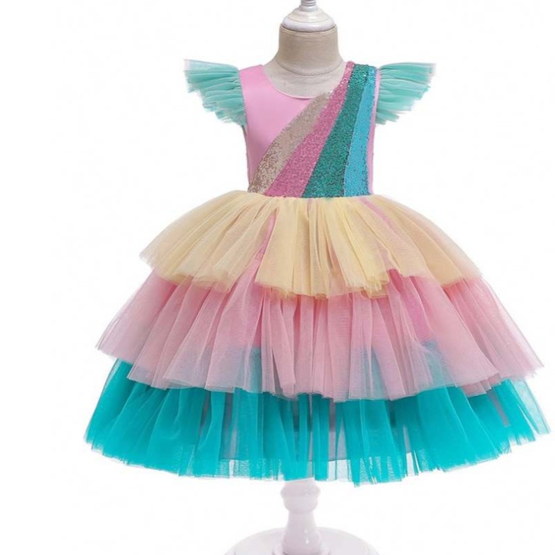 Baige Tulle Ärmel Einhorn Tutu Rock Kinder Kuchen Blumenkleid Kostüm Halloween Party Kleidung