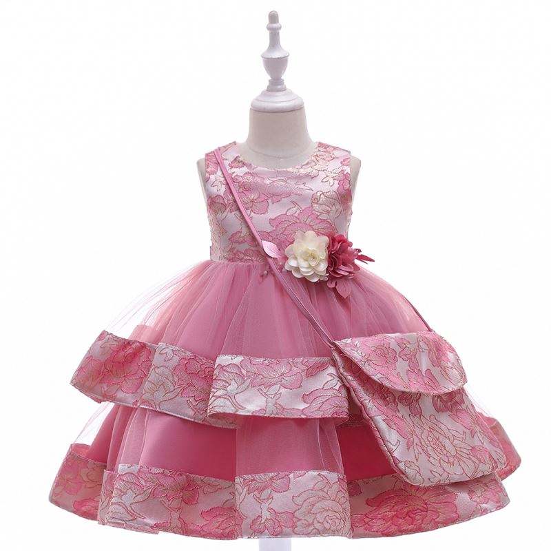 Baigeneues Design Blumenmädchen Partykleid mit Mini -Tasche Satin Geburtstag Hochzeit Prinzessin Kleid L5216