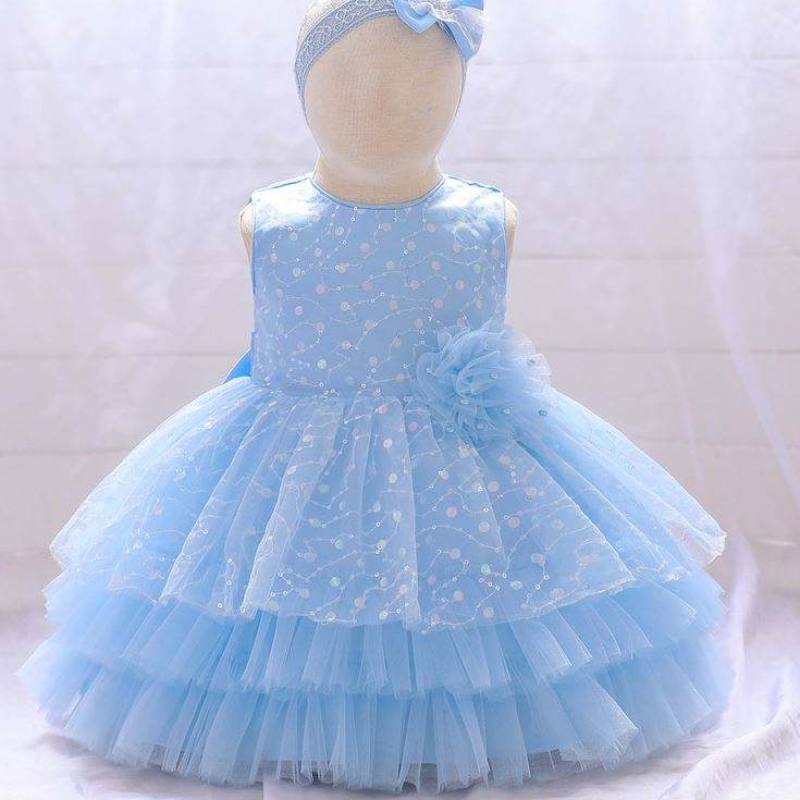 Baige ärmelloseneue Säuglingspartykleider Blumenmädchen Kleid Babykleider Designs 2 Jahre L2010XZ