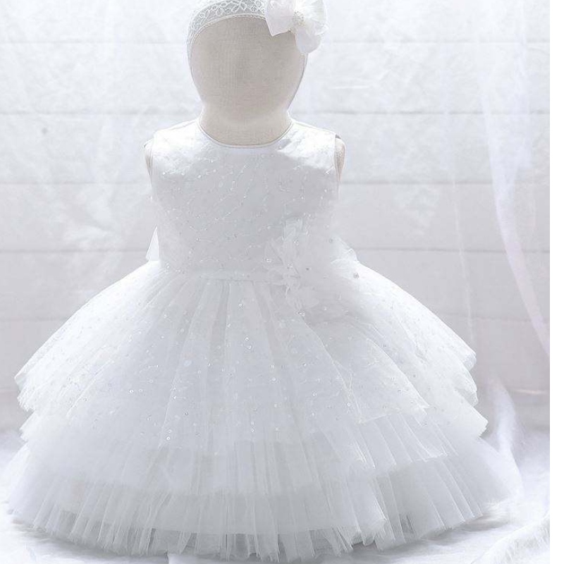 Baige ärmelloseneue Säuglingspartykleider Blumenmädchen Kleid Babykleider Designs 2 Jahre L2010XZ