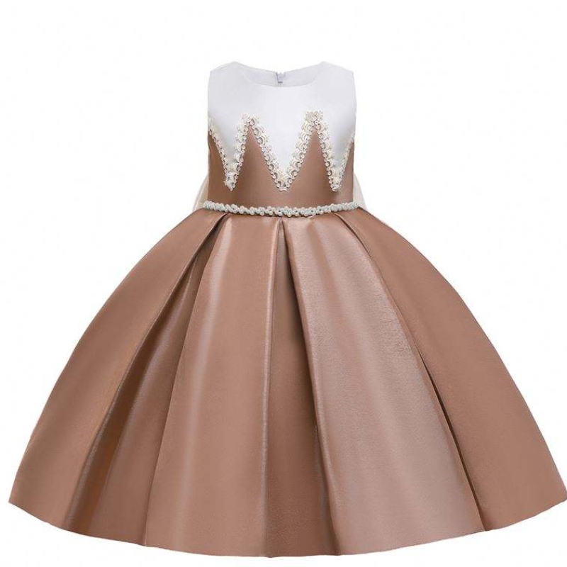 Baige kleine Mädchen Geburtstagsfeier Kleid Kinder Stickrückpailletten Mesh Satin Kleider