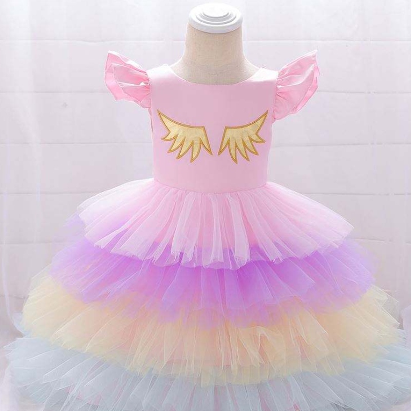 2019 Neuankömmlinge Kinder Kleidung Girls Unicorn Layered Tutu Partykleid mit kostenloser Kopfbedeckung DJS011