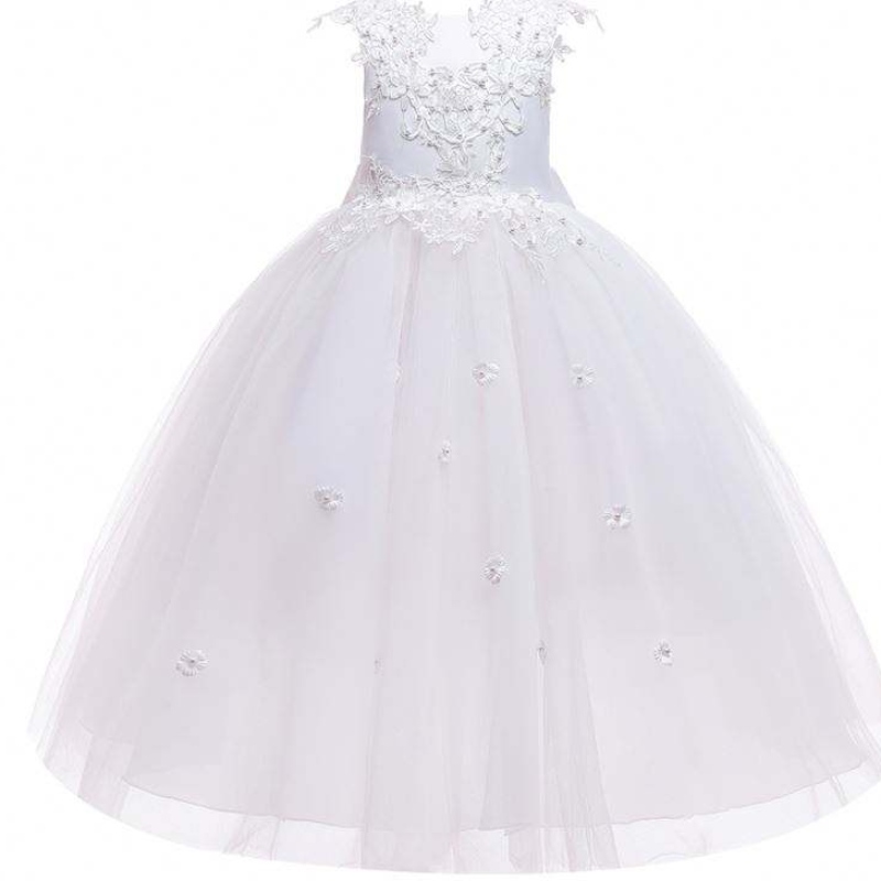 Baige Großhandel Applique hübsche Prinzessin Sommer Blumenmädchen Kleider Hochzeits Geburtstagsfeier Kleid für Mädchen 4-14y auf Lagerbestand