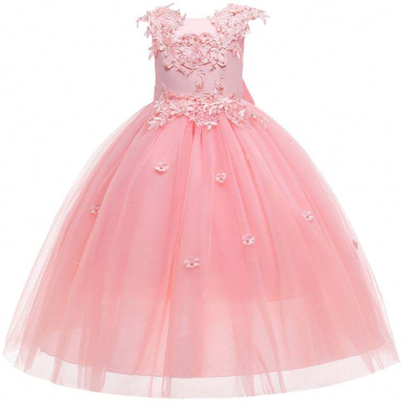 Baige Großhandel Applique hübsche Prinzessin Sommer Blumenmädchen Kleider Hochzeits Geburtstagsfeier Kleid für Mädchen 4-14y auf Lagerbestand