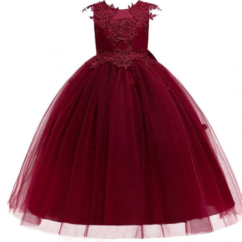 Baige ärmellose Prinzessin Schichten kastanienbraun weiß rosa Tüll Blumen Mädchen Geburtstagsfeier Kleider Blumenmädchen Kleid