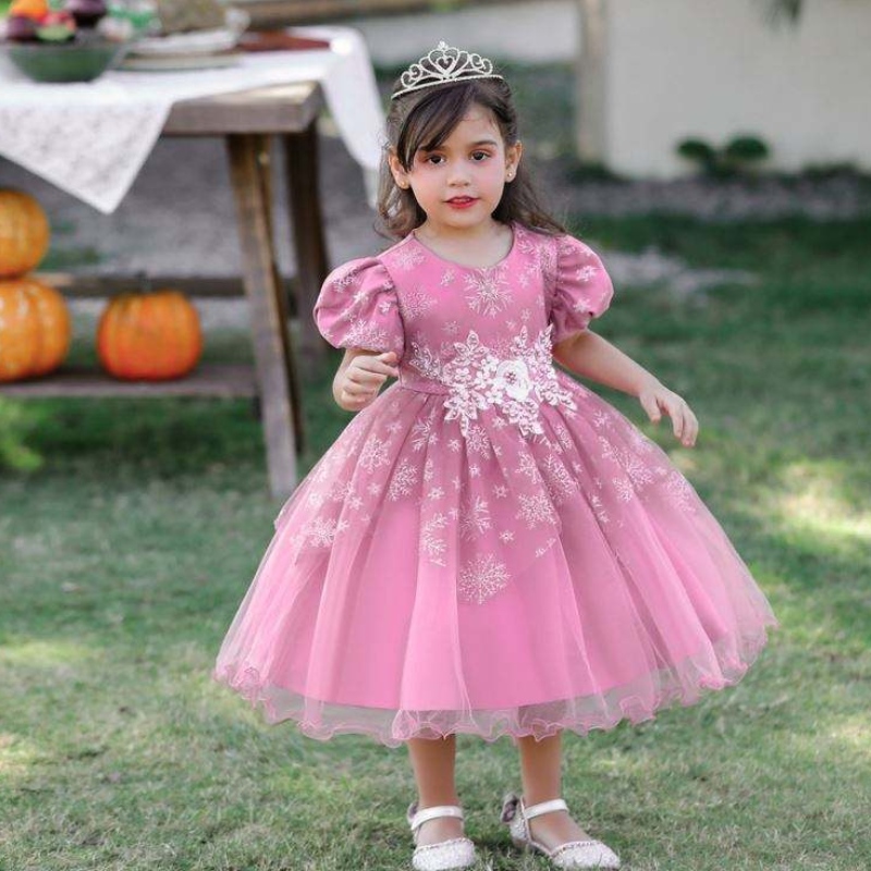 Baige applizierte kurze Ärmel Neues Design Babymädchen Kleid Partykleid für Kinder Mädchen