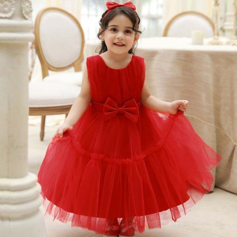 Baige 4 -jährige Neugeborene Babykleid Kleid geschwollen ärmellose Kinder Hochzeitskleid mit kostenlosem Stirnband L2066XZ