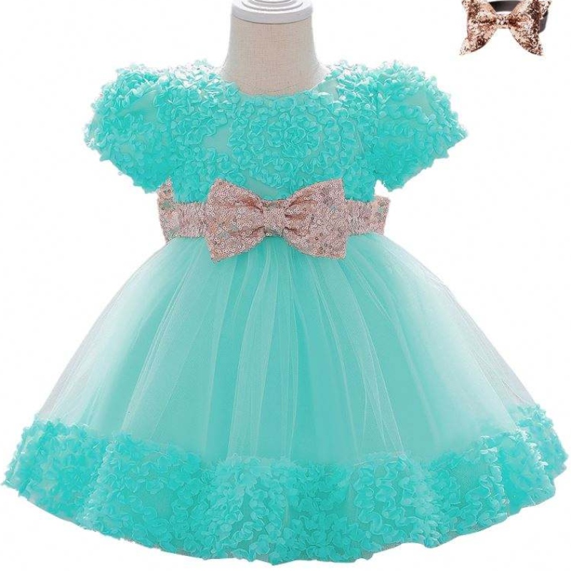 Großhandel Neueste Kinder Geburtstagstaufkleid Neugeborene Baby Designs mit Stirnband L1941XZ