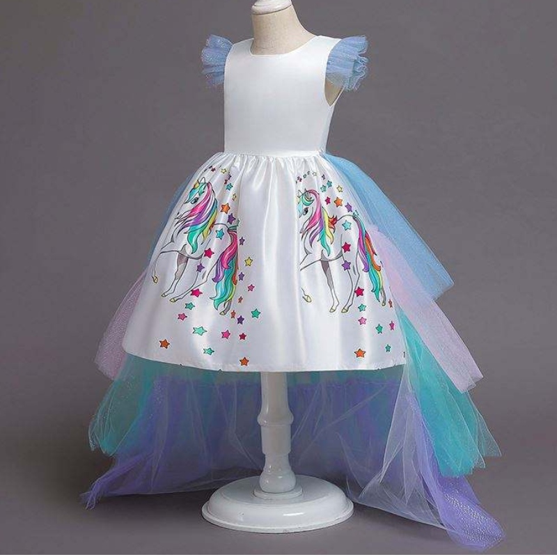 2020 Sommer Kinder ärmellose Regenbogen Prinzessin Geburtstagsfeier Einhorn geschwollenes Kleid mit Stirnband DJS100