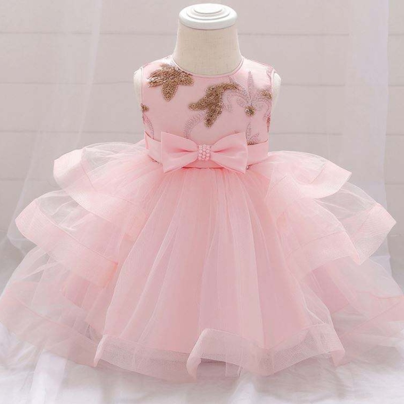 2021Summer New Girls 2-6 Jahre Kleinkindparty tragen Säugling Prinzessin Spanisch Geburtstag Spitzen Kinder Kleider mit Bug Taille L1929XZ