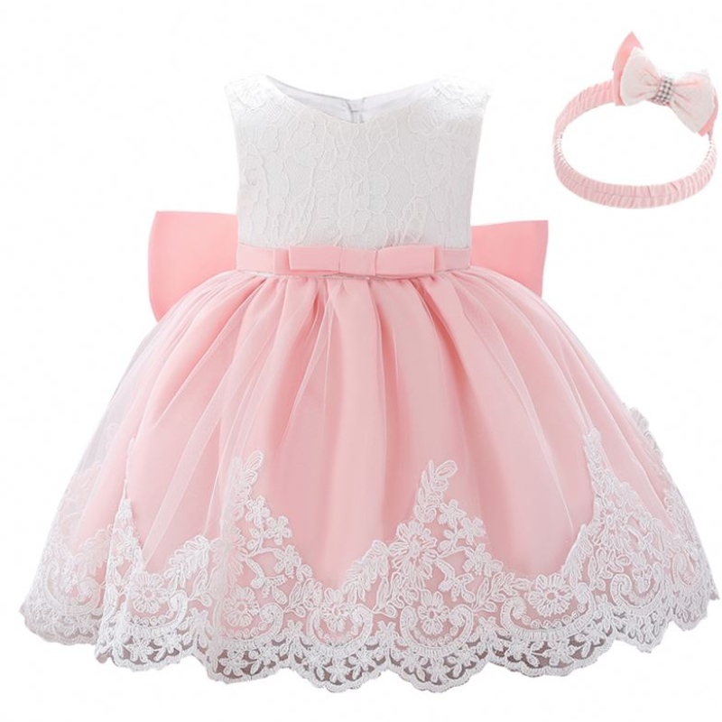 Baige 2021 Sommer rosa Mädchen ärmellose Kinder Party Spitzenkleider Prinzessin Big Bow Kleid