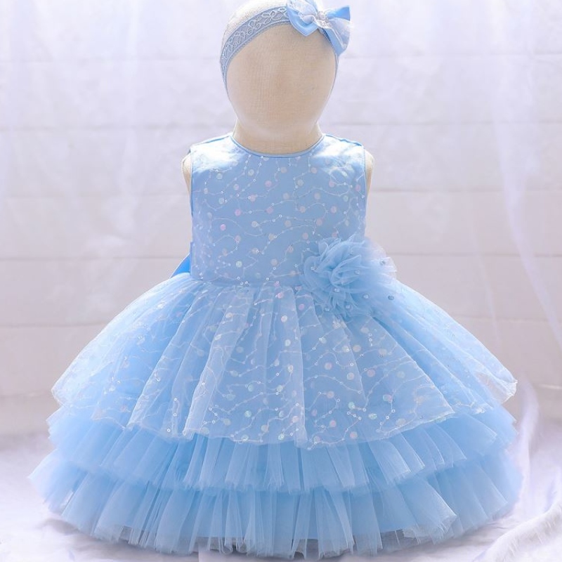 Baige Amazon Hot Sale Flower Girl Party Kleid Kinder Geburtstag Vollmonatiges Feenkleid mit Stirnband