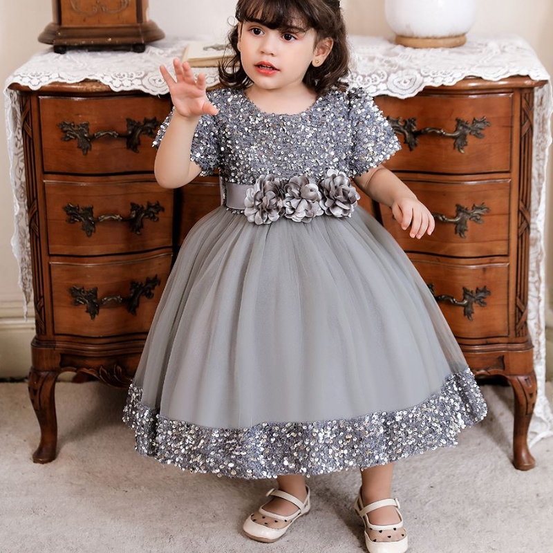 Baige Kurzarm Weihnachtsfleisch -Prinzessin -Kleid für Kinder 0 bis 4 Jahre N2116