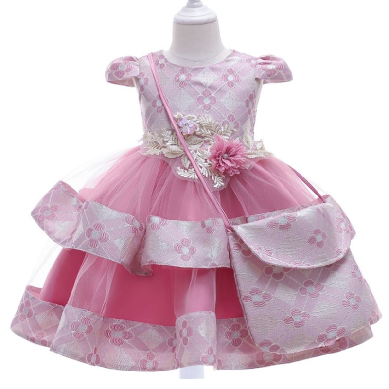 Baige Kinder Sommermädchenkleid mit Tasche 3-10 Jahre Boutique Kinder Kleidung 2pcs Anzüge L5215