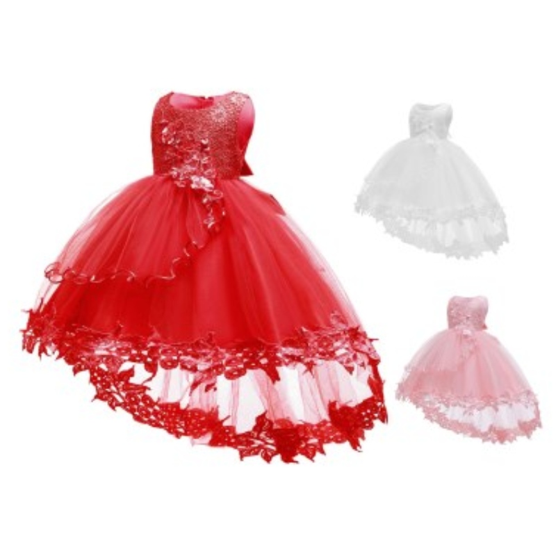 European Style Girl Hochzeitskleid für Kinder schöne Geburtstagsfeier Tutu rote Kleider für Mädchen 6-24 Monate alte Ärmel und