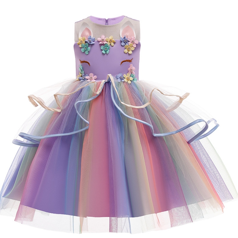 3 Farben Regenbogen Mädchen Einhornkleid Prinzessin Kleid für Mädchen Kinder Geburtstag