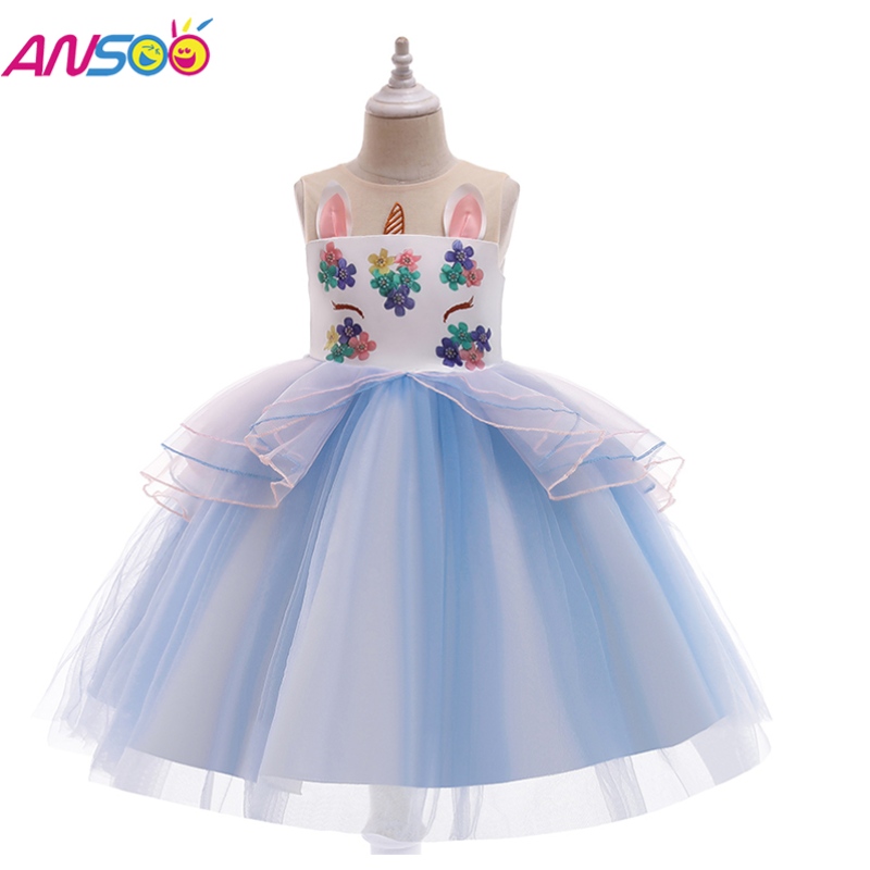 Ansoo Einhornkleid für Mädchen Regenbogen Tutu Prinzessin Kleid Kinder Geburtstagsfeier Kleid Kinder 's ausgefallene Osterkostüm