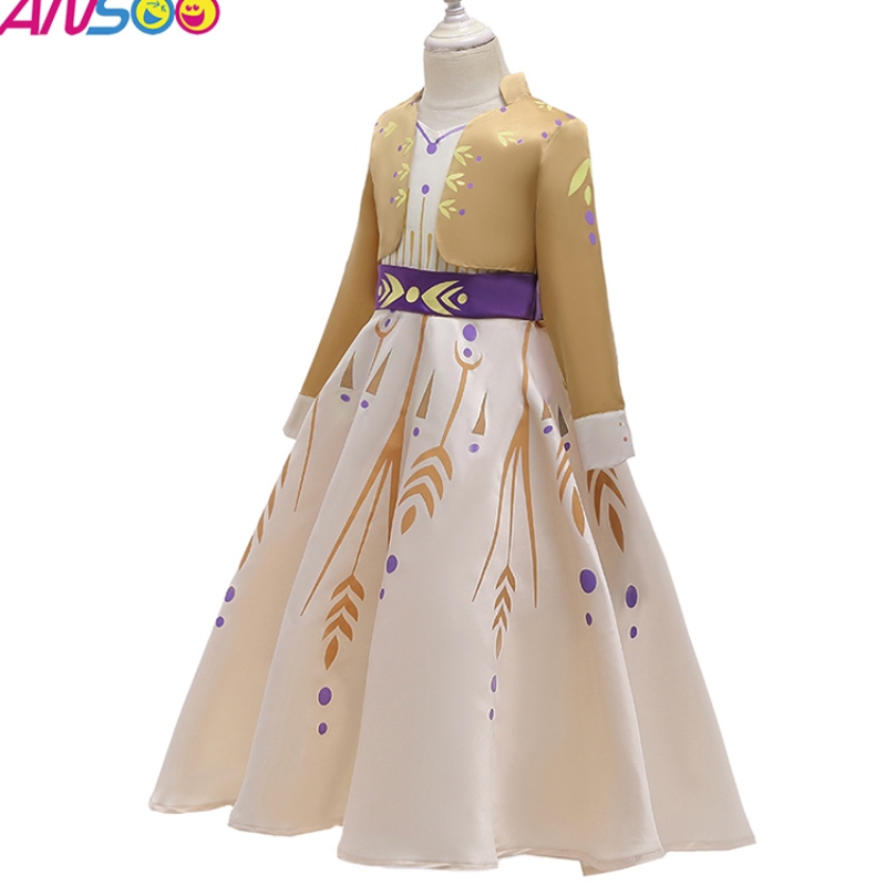 Ansooneueste Kinder Prominente Kleidung Prinzessin Anna tragen Kleid Halloween Kostüme für Mädchen