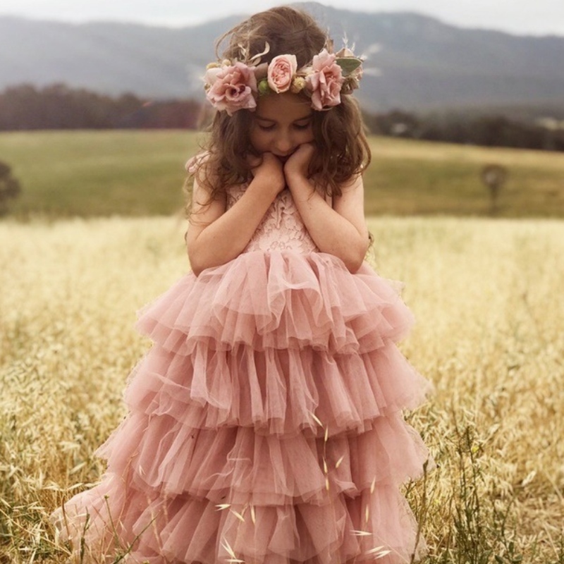 Kleine Mädchen Sommerkleid für Kinder Prinzessin Geburtstagsfeier Kleid Spitze Sling Tutu Hochzeit Kinder Kleider