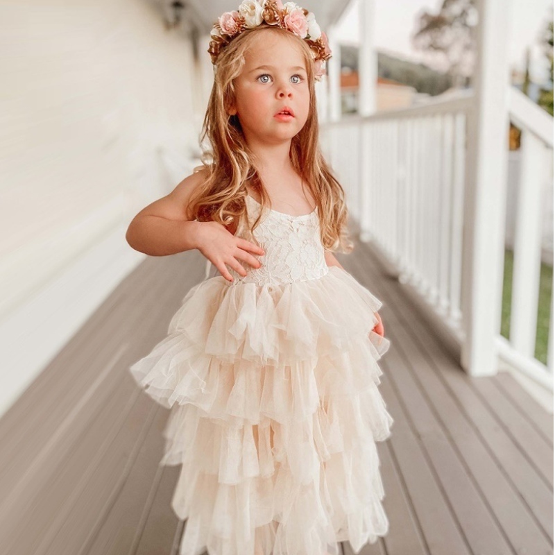 Kleine Mädchen Sommerkleid für Kinder Prinzessin Geburtstagsfeier Kleid Spitze Sling Tutu Hochzeit Kinder Kleider