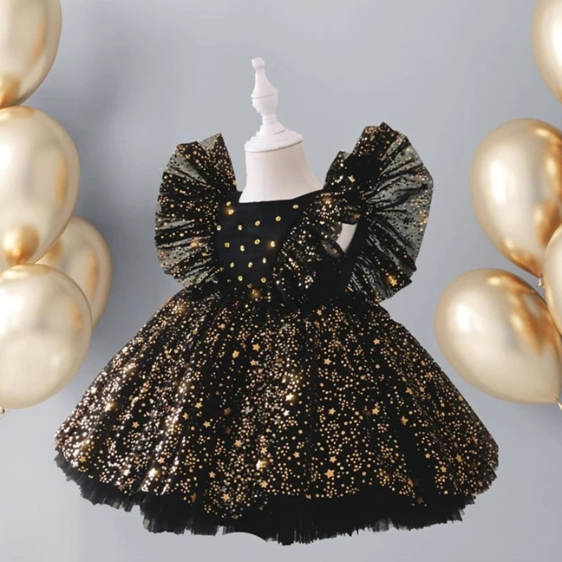 Baby 1. Geburtstagskleid für Mädchen Pailletten Flauschige Kinder Prinzessin Party Kleid Bow Elegante Hochzeitskleidung