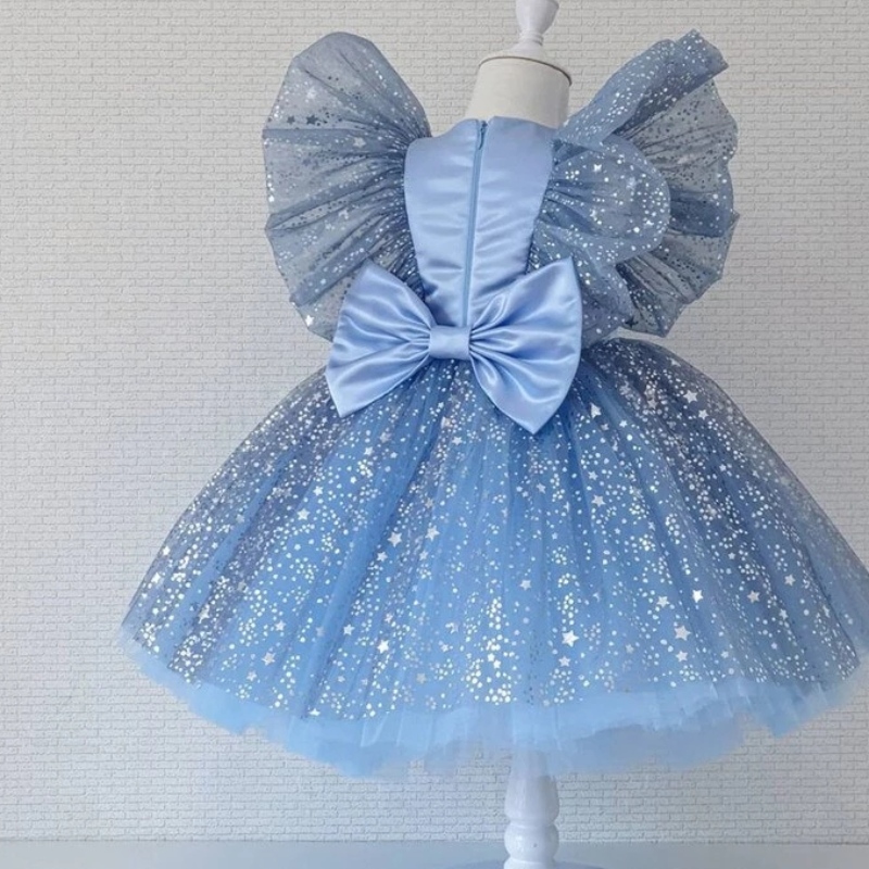 Baby 1. Geburtstagskleid für Mädchen Pailletten Flauschige Kinder Prinzessin Party Kleid Bow Elegante Hochzeitskleidung