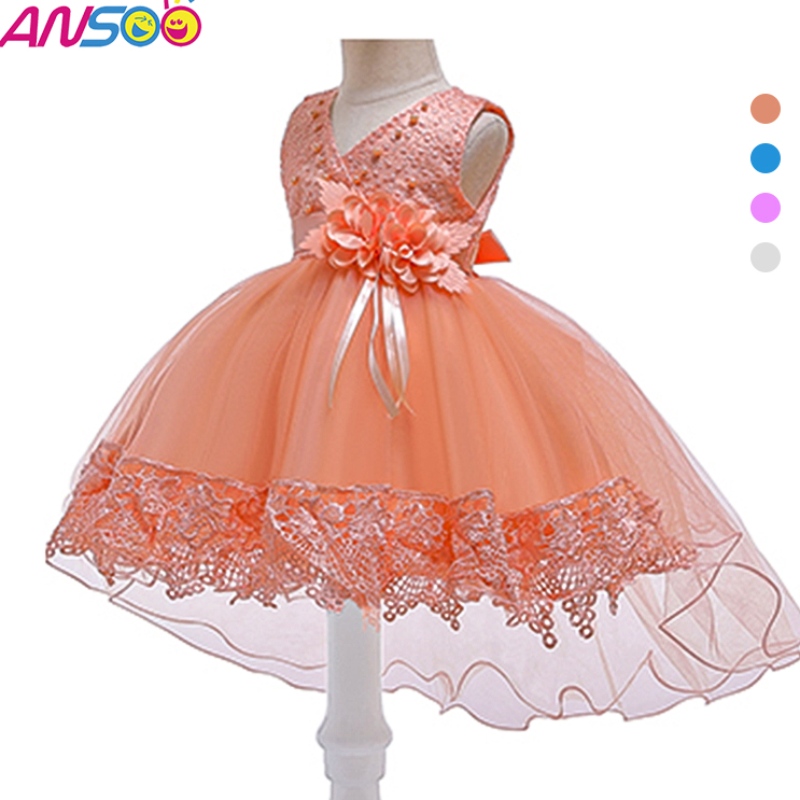 Ansoo Pretty Peach Children 's Girl Birthday Prinzessin Blume Orange Hochzeitskleid für Mädchen