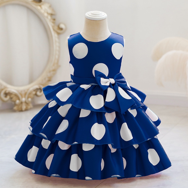 Baby Girls Neujahr 2022 Bowknot Punktkleid für Mädchen Hochzeitsfeier Kleider Kleinkind Kinder Geburtstag Punkt Kleid