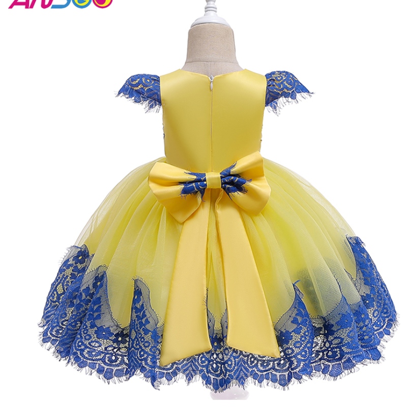 Ansoo Baby Mädchen Puff Ärmel Retro Party gelbe Kleid Kinder Prinzessin Bow Sommer Tutu rosa Kleider für Mädchen Kinder