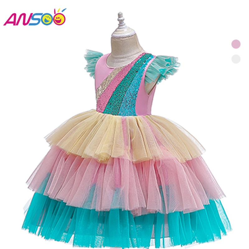 ANSOO Luxus mermaid skales ballet tutu kids Mädchen Mädchen Paillierte Prinzessin Halloween Cosplay Kostüme Kleid für Mädchen