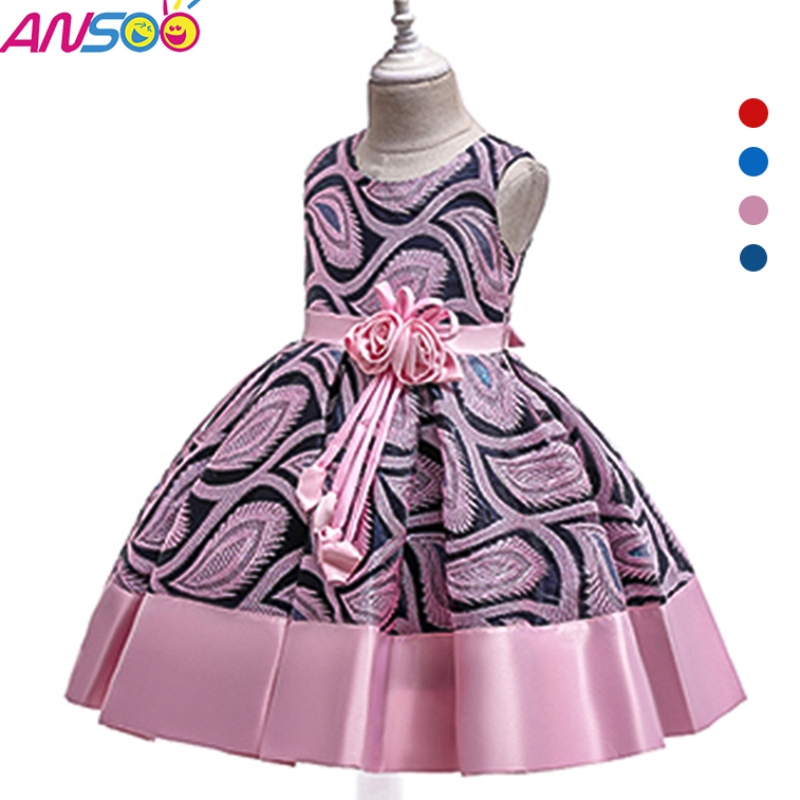 Ansoo Elegantes mediterraner Stil Satin Girl Kleid Eröffnungszeremonie Kinder tragen Retro -Hof -Muster Mädchen Kleider für Mädchen