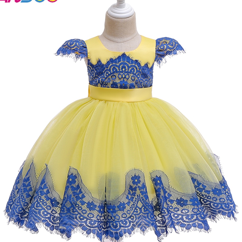 Ansoo New Children 's Clash Color Ins Kleid Pailletten Spitzenprinzessinkleid mit großem Bogen für 3-10 Jahre Mädchen