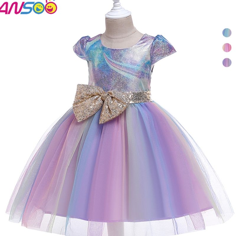 Ansso Großhandel 2-12 Jahre Kinder Kinder Kleinkind Girls Tutu Kleid Regenbogen Prinzessin Geburtstag Baby Girls Party Kleid für Kinder