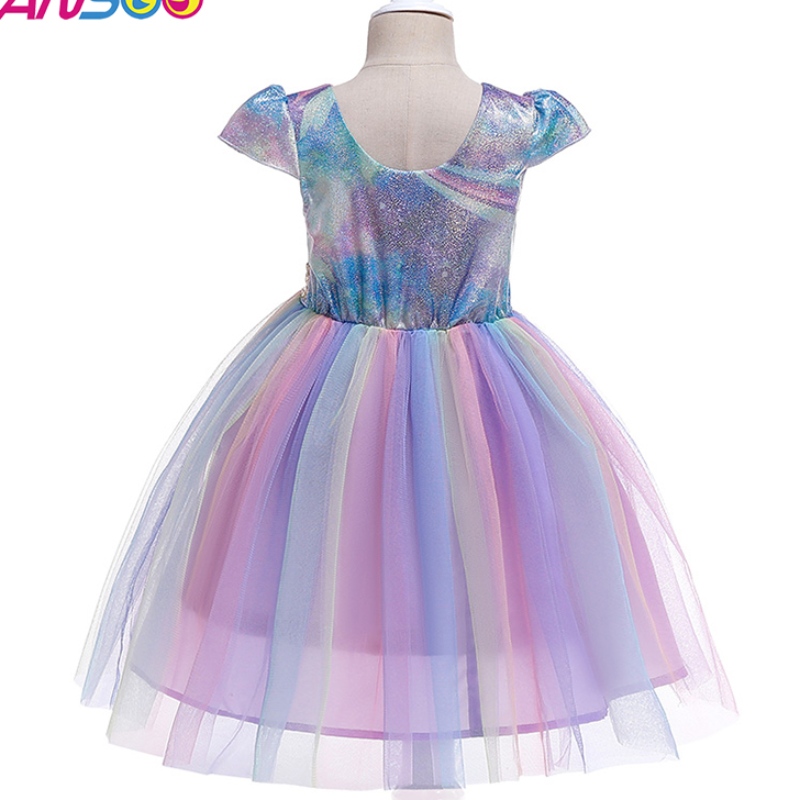 Ansso Großhandel 2-12 Jahre Kinder Kinder Kleinkind Girls Tutu Kleid Regenbogen Prinzessin Geburtstag Baby Girls Party Kleid für Kinder