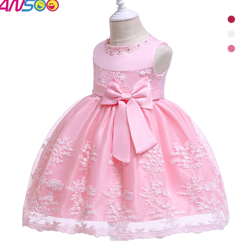 ANSOO SOMMER FLOME KINDER KINDER FLUFY Pink Kleid für Mädchen 4Kolors Baby Girl Party Tutu rotes Kleid Hochzeit Prinzessin für Kinder