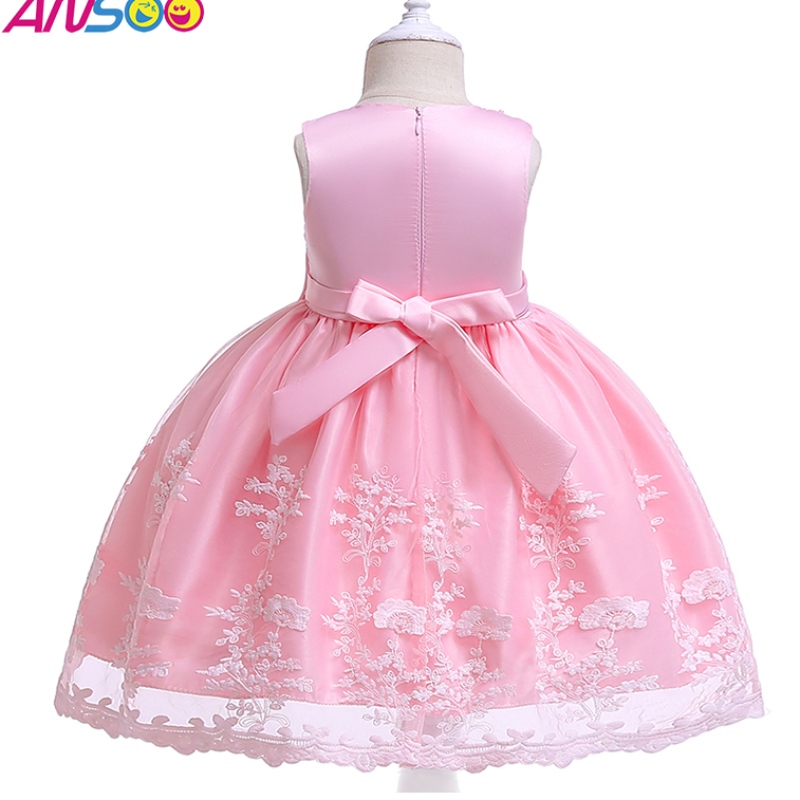 ANSOO SOMMER FLOME KINDER KINDER FLUFY Pink Kleid für Mädchen 4Kolors Baby Girl Party Tutu rotes Kleid Hochzeit Prinzessin für Kinder