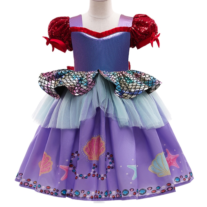 Ansoo Amzdreams 2022 Neue Fabrik Kinder Party Geburtstag Kleidung Prinzessin Meerjungfrau Girl Purple Tutu Kleid mit Stirnband Meerjungfrau Kleid