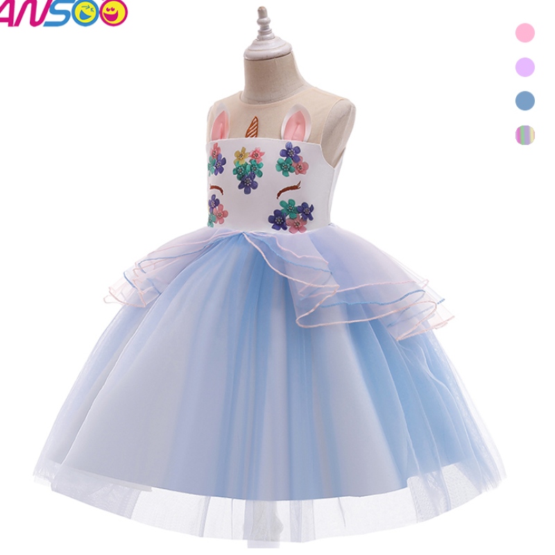 Ansoo Kid Kleinkind Girl Geburtstag Ball Party Cosplay Kostüm Regenbogen Einhorn flauschiger Tüll Tutu Kleid für Mädchen