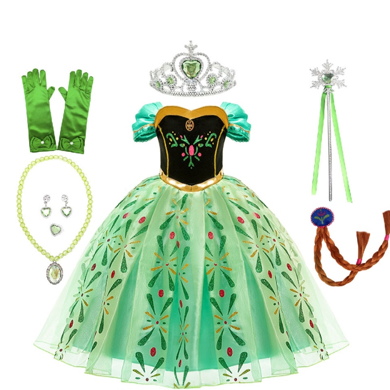 Anna Princess Girls Green Kleider Kinder Performance -Kostüm mit einem voller Accessoires für erwachsene Party