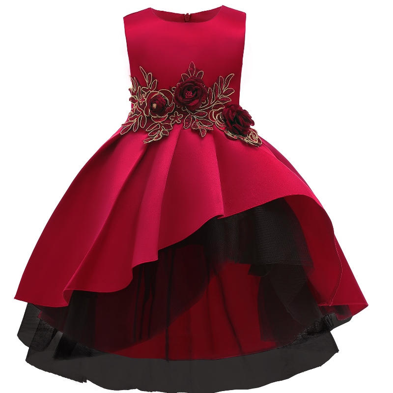 Kinder Weste Kleid rote Blume Prinzessin Kleid Mädchen Fischschwanzkleid für Klavierleistung